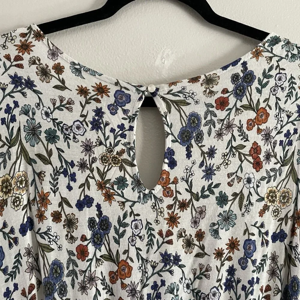 H&M Women M Ditsy Floral Boho V-Neck Short Sleeve Tapered Leg Jersey Jumpsuit